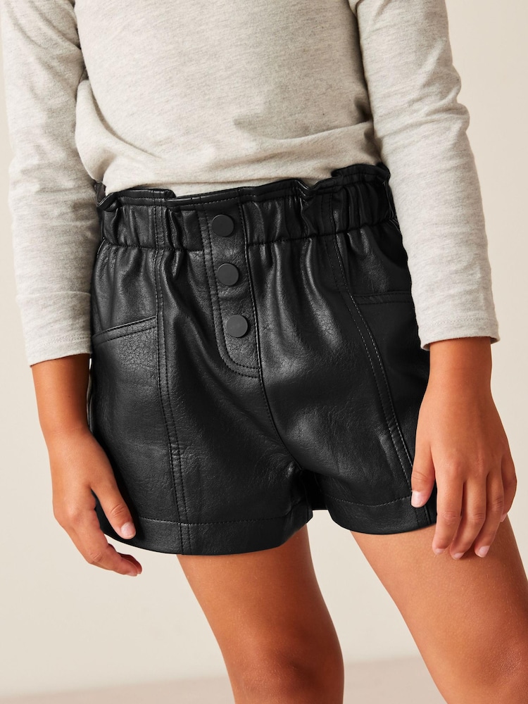 Black Black PU Shorts (3-16yrs) - Image 1 of 6