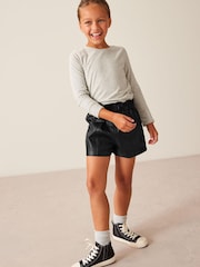 Black Black PU Shorts (3-16yrs) - Image 2 of 6