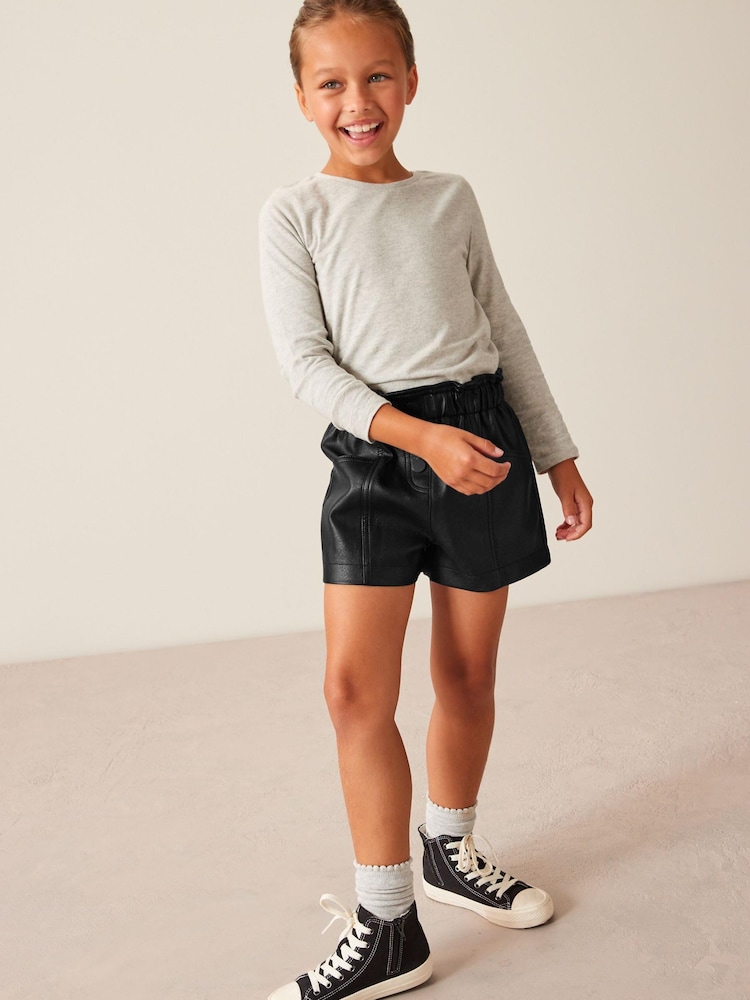 Black Black PU Shorts (3-16yrs) - Image 2 of 6