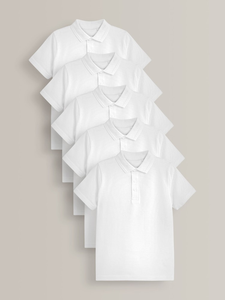 White Cotton School Short Sleeve 100% Cotton Polo Shirts (3-16yrs) - Image 1 of 6