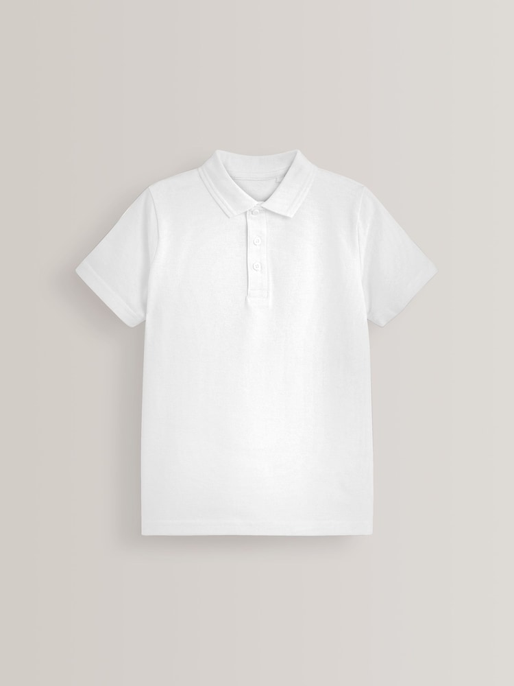 White Cotton School Short Sleeve 100% Cotton Polo Shirts (3-16yrs) - Image 2 of 6