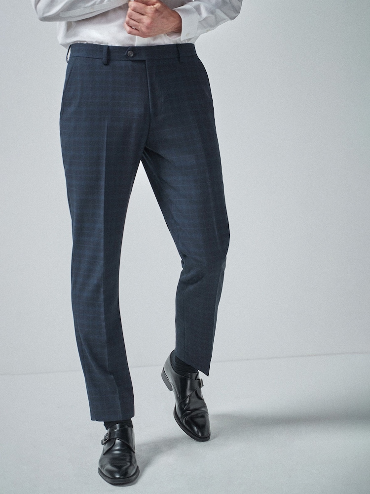 Navy Blue Tailored Check Suit: Trousers - Image 1 of 5