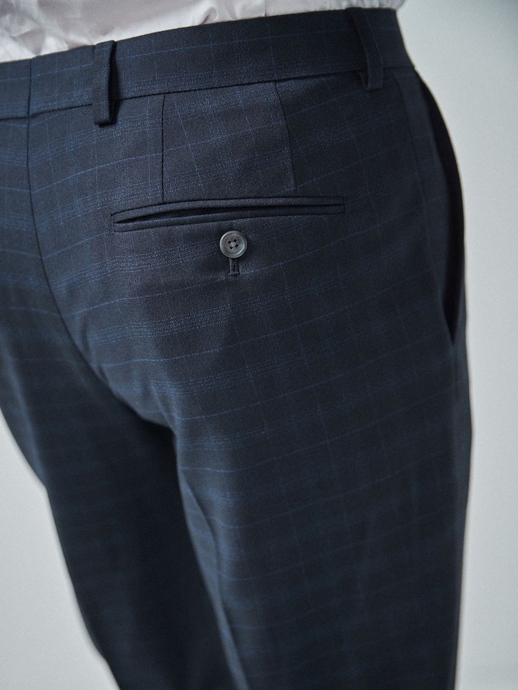 Navy Blue Tailored Check Suit: Trousers - Image 5 of 5