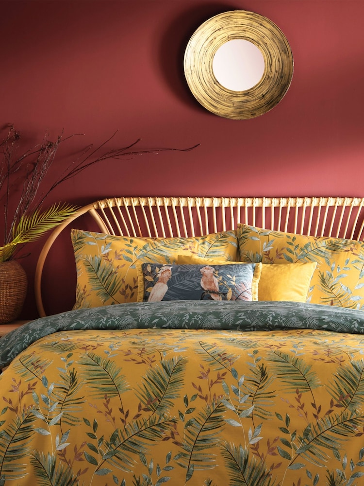 furn. Mustard Yellow Mazari Exotic Jungle Reversible Duvet Cover And Pillowcase Set - Image 1 of 3
