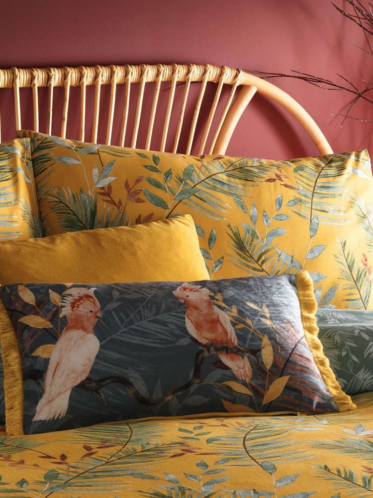 furn. Mustard Yellow Mazari Exotic Jungle Reversible Duvet Cover And Pillowcase Set - Image 2 of 3