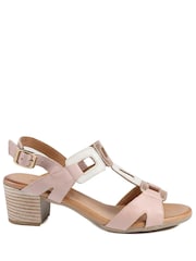 Pavers Nude All Leather Block Heel Sandals - Image 1 of 5