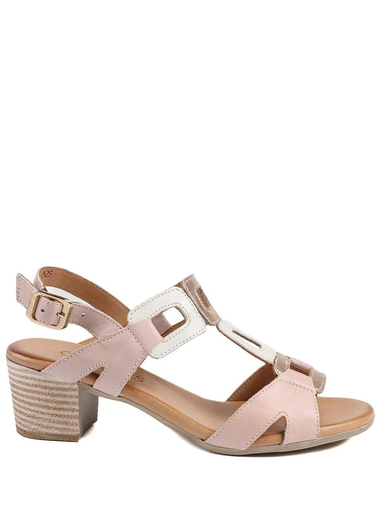 Pavers Nude All Leather Block Heel Sandals - Image 1 of 5 Pavers Nude All Leather Block Heel Sandals - Image 1 of 5