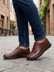 kayumanggi - Pavers Wide Fit Leather Casual Lace Up Shoes - Larawan 1 ng 6