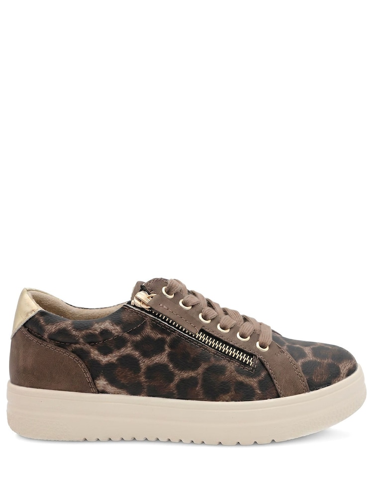 Pavers Brown Wide Fit Zip & Lace Platform Trainers - Image 1 of 5
