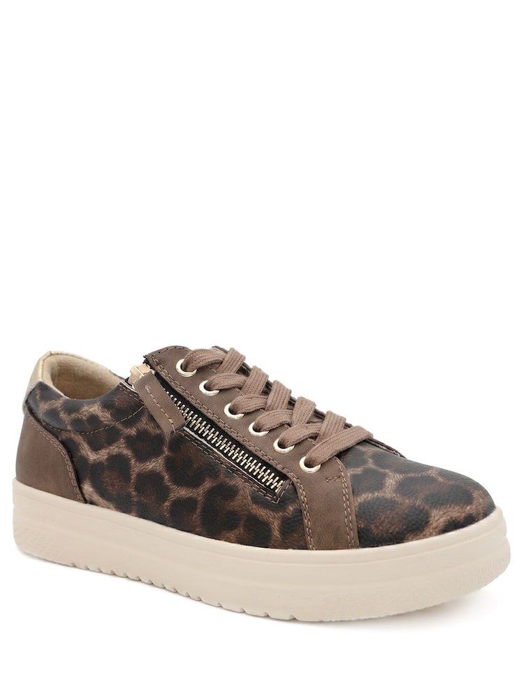 Pavers Brown Wide Fit Zip & Lace Platform Trainers - Image 2 of 5