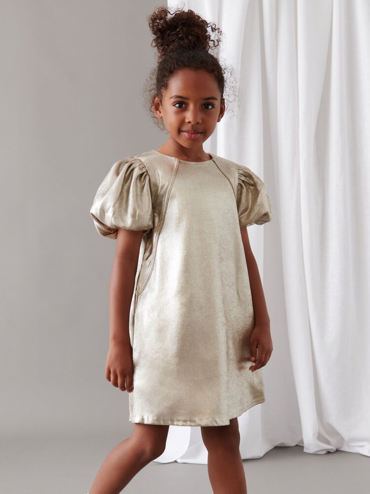 Mint Velvet Gold Metallic Shift Dress - Image 1 of 7