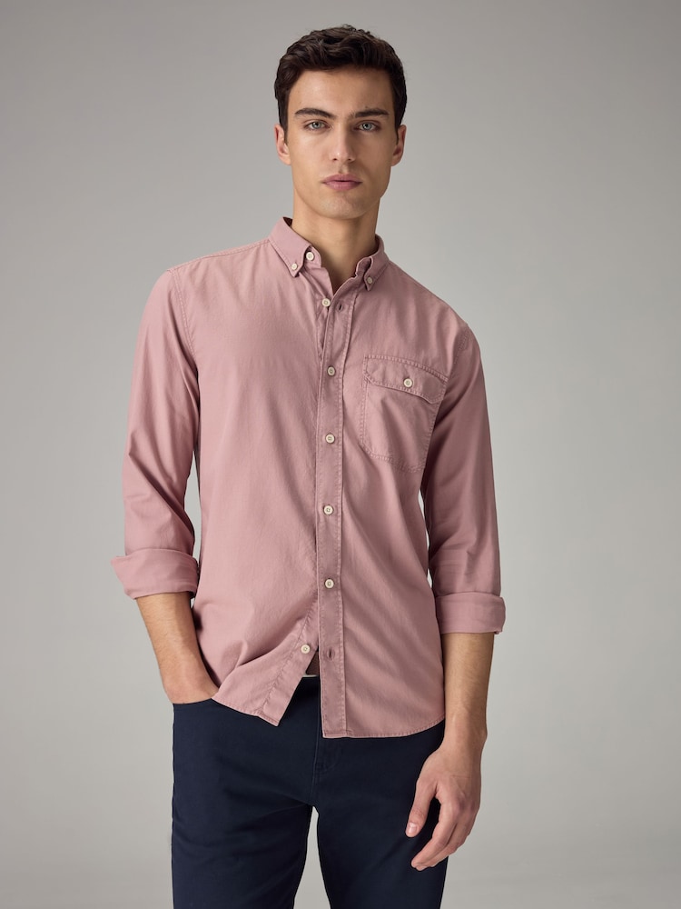 Pink Soft Touch Long Sleeve 100% Cotton Oxford Shirt - Image 1 of 8