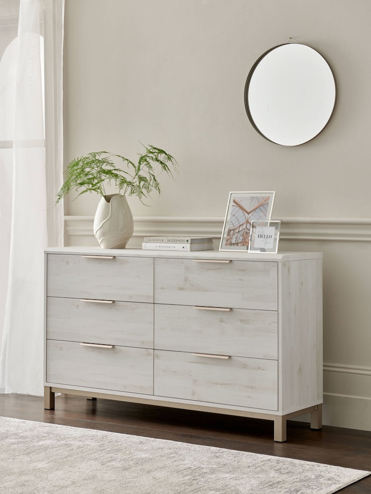 White Bronx Oak Effect 6 Drawer Wide Chest of Drawers - Image 2 of 9