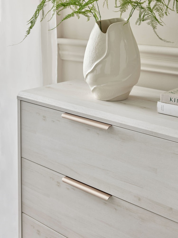 White Bronx Oak Effect 6 Drawer Wide Chest of Drawers - Image 9 of 9