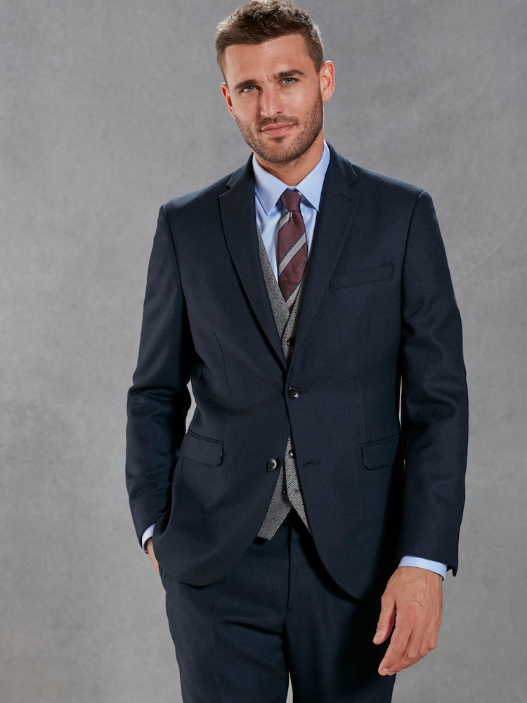 Mornarsko modra - Signature Empire Mills 100% Wool Birdseye Suit (volnena obleka s ptičjim očesom) - Slika 1 iz 8