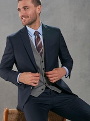 Mornarsko modra - Signature Empire Mills 100% Wool Birdseye Suit (volnena obleka s ptičjim očesom) - Slika 2 iz 8