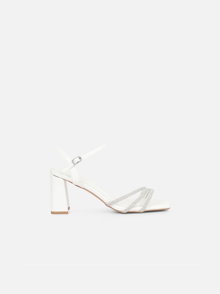 Simmi London White Naya Diamante Block Heeled Sandals - Image 2 of 4 Simmi London White Naya Diamante Block Heeled Sandals - Image 2 of 4