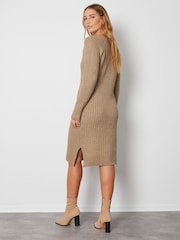 Threadbare Brown V-Neck Knitted Midi Dress - Image 2 of 4
