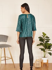 Yumi Green Sequin Top With Fluted Sleeve - Image 3 of 5