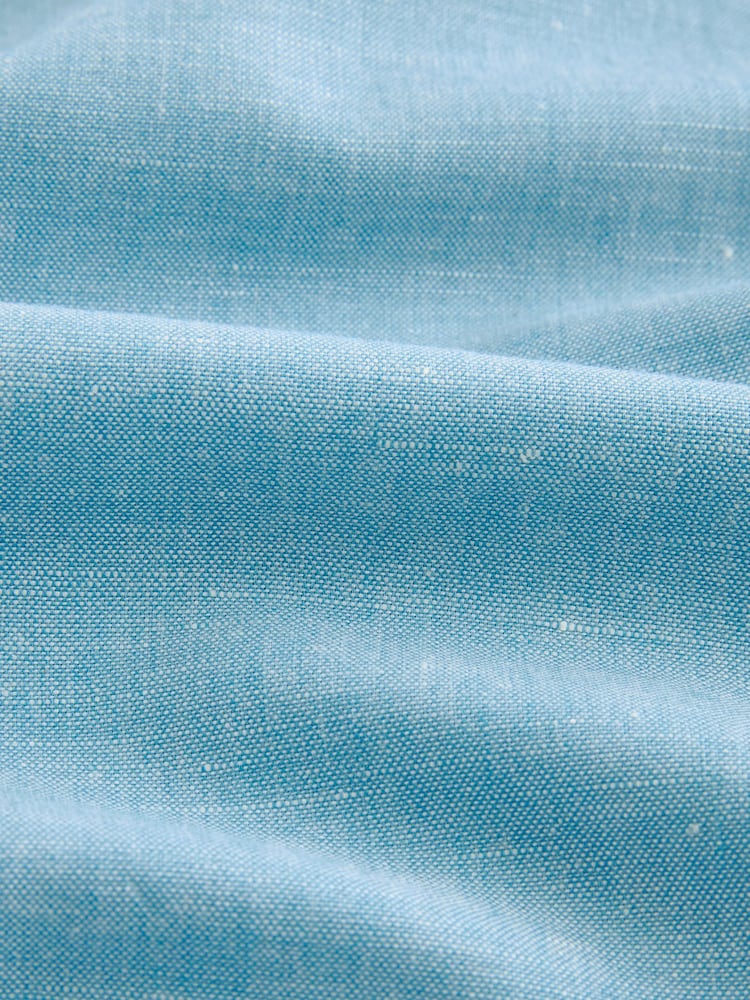 Blue Double Collar Regular Fit Trimmed Linen Blend Short Sleeve Shirt - Image 6 of 6