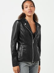 Urban Code black Saint Smith Collarless Zip Detail Faux Leather Jacket - Image 1 of 6