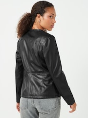 Urban Code black Saint Smith Collarless Zip Detail Faux Leather Jacket - Image 2 of 6
