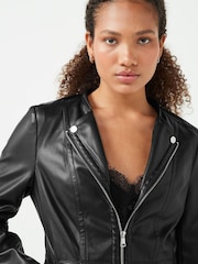 Urban Code black Saint Smith Collarless Zip Detail Faux Leather Jacket - Image 4 of 6
