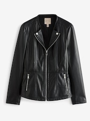 Urban Code black Saint Smith Collarless Zip Detail Faux Leather Jacket - Image 5 of 6