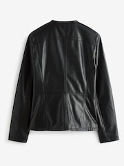 Urban Code black Saint Smith Collarless Zip Detail Faux Leather Jacket - Image 6 of 6