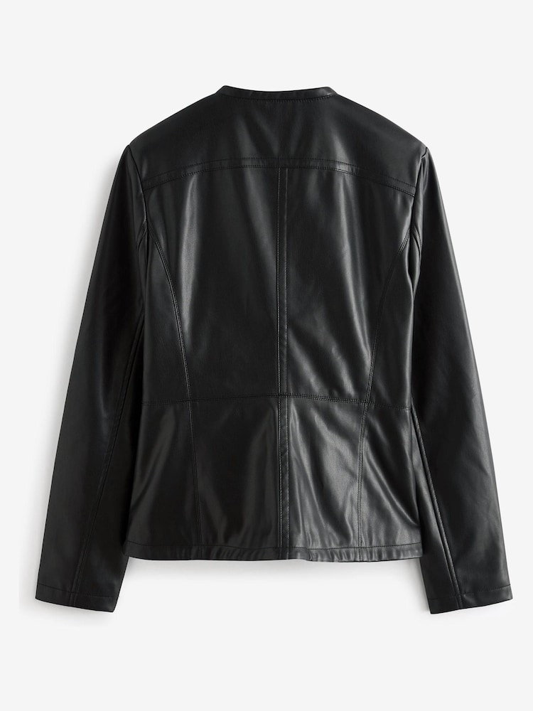 Urban Code black Saint Smith Collarless Zip Detail Faux Leather Jacket - Image 6 of 6