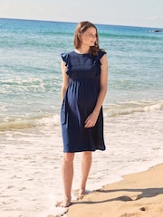 JoJo Maman Bébé Navy Jersey Broderie Anglaise Maternity Dress - Image 4 of 5