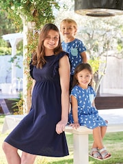 JoJo Maman Bébé Navy Jersey Broderie Anglaise Maternity Dress - Image 5 of 5