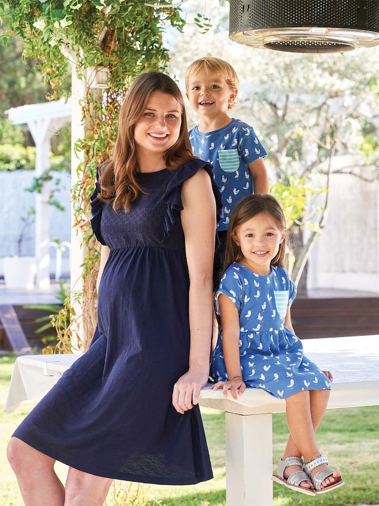 JoJo Maman Bébé Navy Jersey Broderie Anglaise Maternity Dress - Image 5 of 5