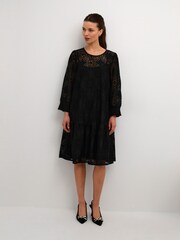 Kaffe Raula Lace 3/4 Sleeve Short Black Dress - Image 3 of 6