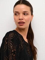 Kaffe Raula Lace 3/4 Sleeve Short Black Dress - Image 4 of 6