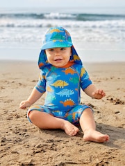 JoJo Maman Bébé Blue Dinosaur UPF 50 1-Piece Sun Protection Suit - Image 1 of 5