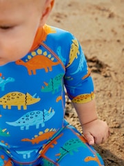 JoJo Maman Bébé Blue Dinosaur UPF 50 1-Piece Sun Protection Suit - Image 3 of 5
