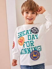 White Badges 100% Cotton Long Sleeve Varsity T-Shirt (3mths-7yrs) - Image 1 of 10