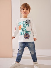 White Badges 100% Cotton Long Sleeve Varsity T-Shirt (3mths-7yrs) - Image 2 of 10