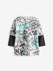 Grey/Blue Skate Sleeve Print Long Sleeve Graffiti 100% Cotton T-Shirt (3mths-7yrs) - Image 2 of 3