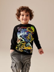 Black Dino Print Long Sleeve Graffiti 100% Cotton T-Shirt (3mths-7yrs) - Image 2 of 5