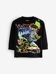 Black Dino Print Long Sleeve Graffiti 100% Cotton T-Shirt (3mths-7yrs) - Image 3 of 5