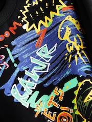 Black Dino Print Long Sleeve Graffiti 100% Cotton T-Shirt (3mths-7yrs) - Image 5 of 5