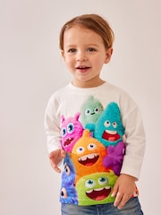 أبيض - تيشرت مصنوع من القطن 100% بكم طويل مزين بطبعة شخصية وحش (3 أشهر-7 سنوات) - صورة 1 من 5