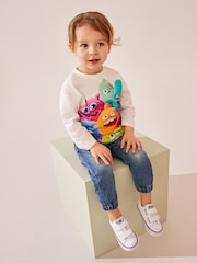 أبيض - تيشرت مصنوع من القطن 100% بكم طويل مزين بطبعة شخصية وحش (3 أشهر-7 سنوات) - صورة 4 من 5