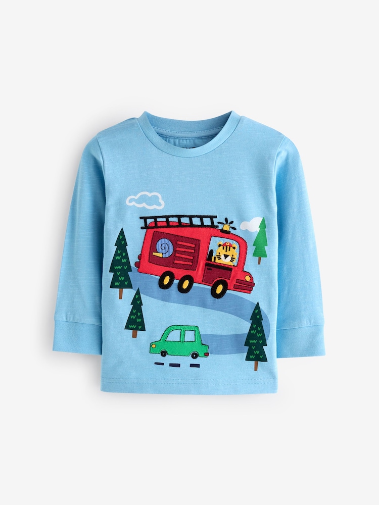 Blue Fire Engine Long Sleeve Transport T-Shirt (3mths-7yrs) - Image 1 of 4