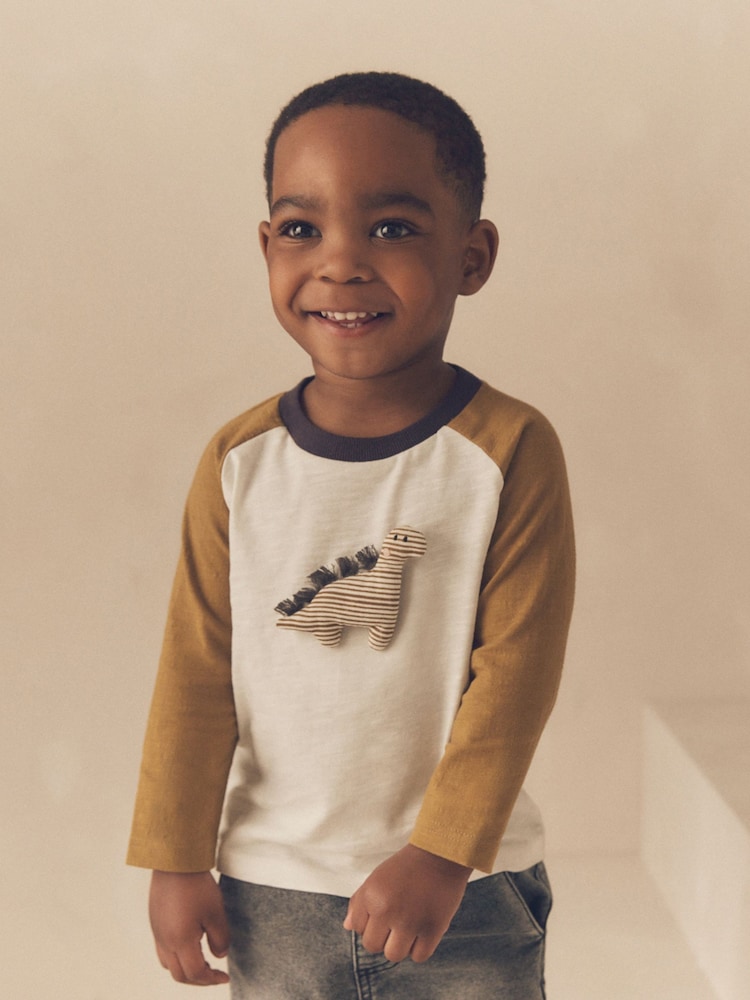 Ochre/Cream Dinosaur Long Sleeve Character T-Shirt (3mths-7yrs) - Image 3 of 10
