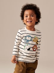 Ecru Stripe Long Sleeve Character T-Shirt (3mths-7yrs) - Image 1 of 7