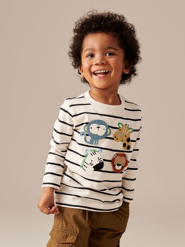 Ecru Stripe Long Sleeve Character T-Shirt (3mths-7yrs) - Image 1 of 7