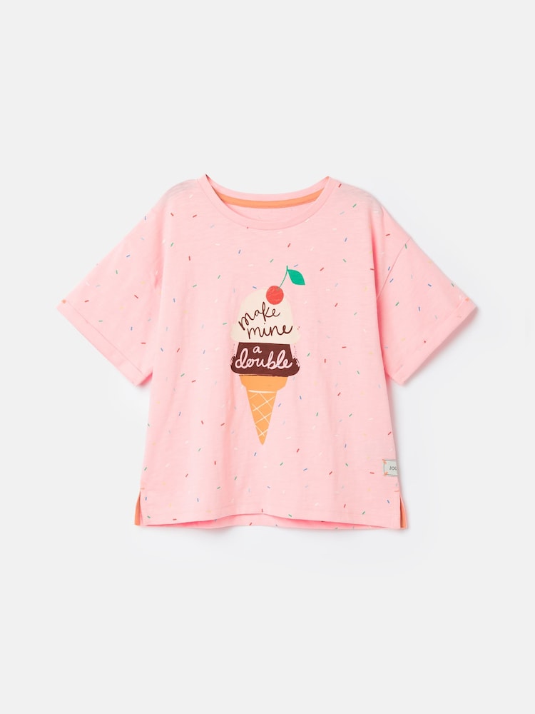 Joules Girls' Fun Days Pink Short Sleeve Graphic T-shirt - Image 1 of 5